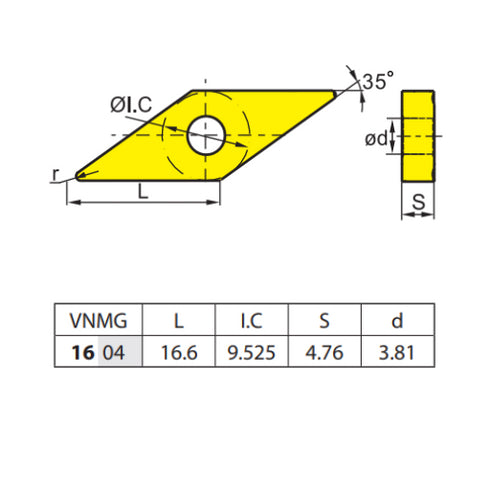 VNMG 160408-PM, ZCC CT Dimensions