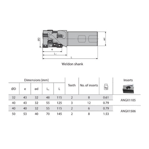 Milling head EMP13 90° ANGX Weldon