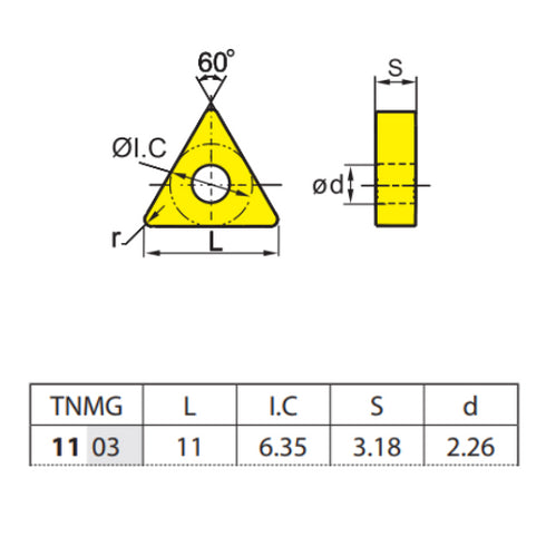Πλακίδιο τρίγωνο τόρνου TNMG 110308-EF, ZCC CT